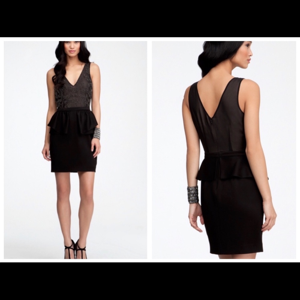 Black BEBE Beaded Silk Peplum Cocktail Dress